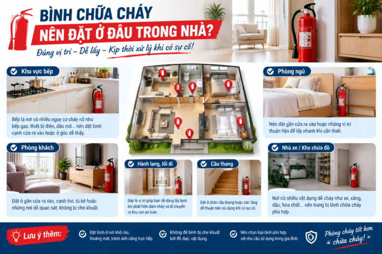 Bình chữa cháy đặt ở đâu trong nhà là hợp lý?
